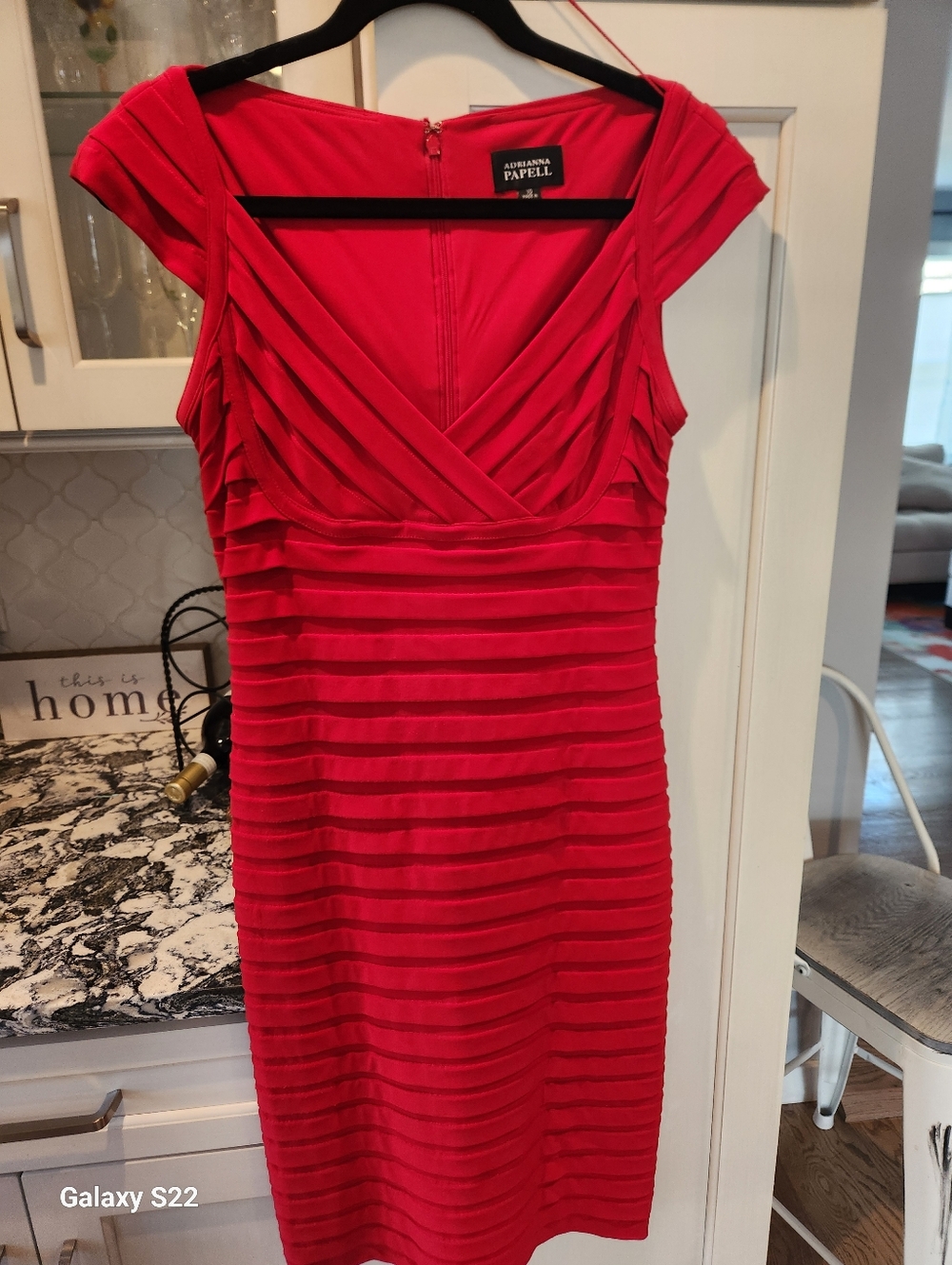 Adrianna Papell Red Pleated Midi Dress Sz 10